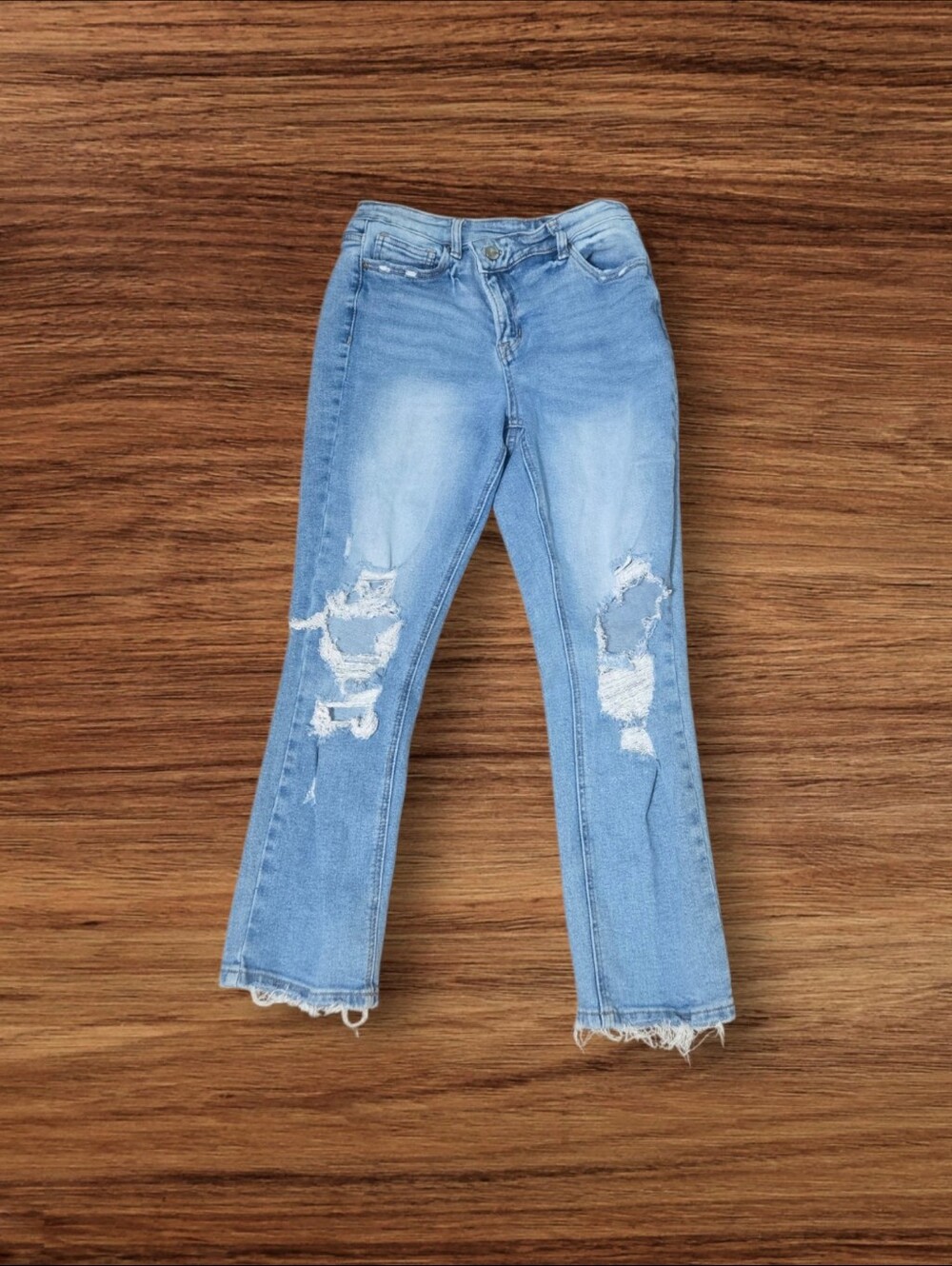 Altar'd State Light Blue Distressed Assymetrical  Button Ankle Jeans
